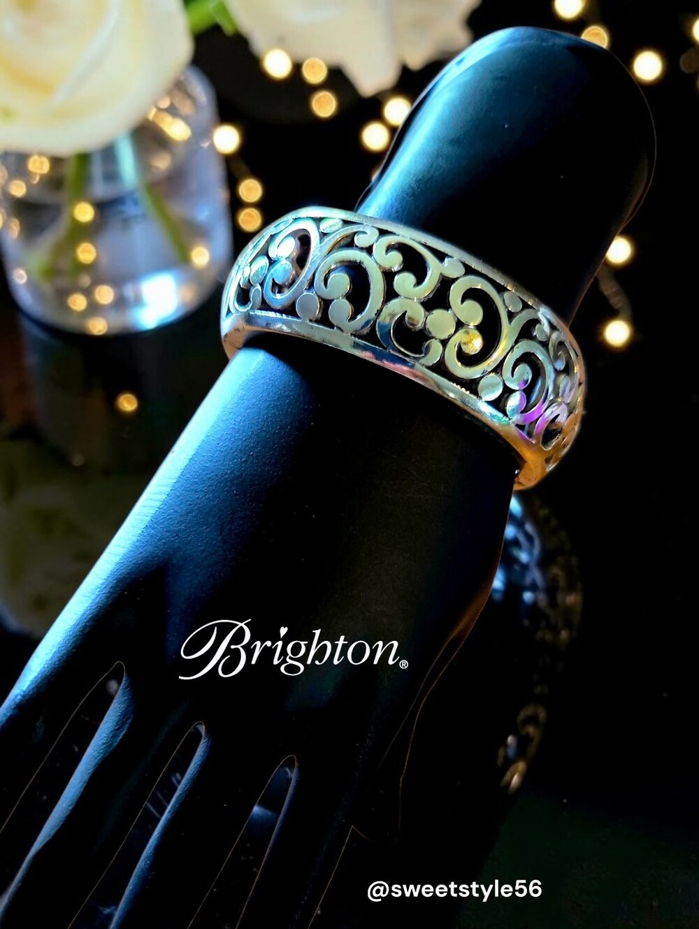 BRIGHTON "Contempo" Silver Filigree Hinged Vintage Bracelet